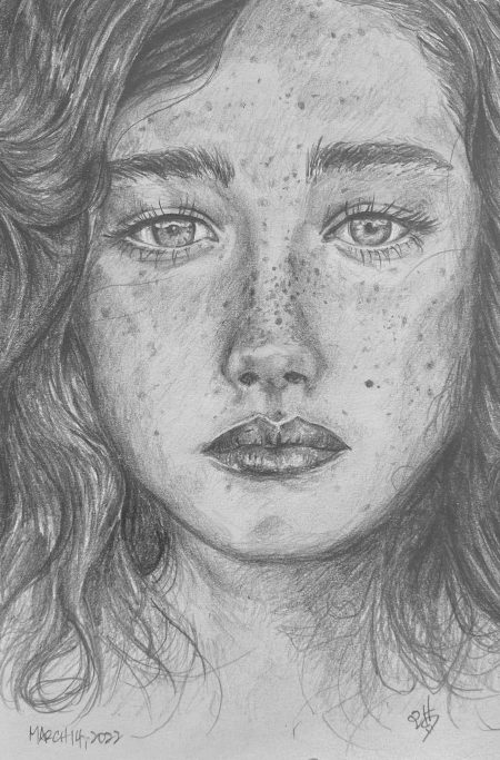 Black and white portrait sketch of a girl.